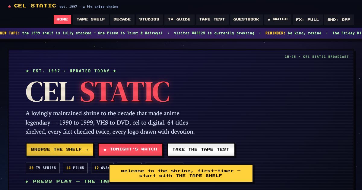 Screenshot of the Anime Fansite demo