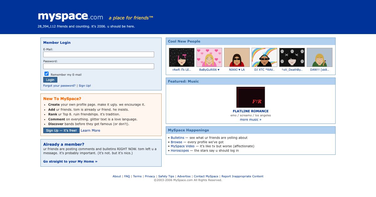 Screenshot of the Myspace demo