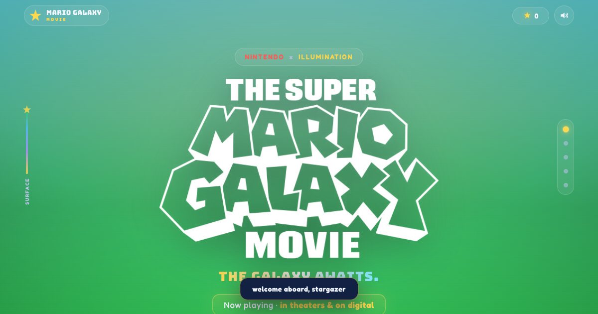 Screenshot of the Super Mario Galaxy Landing Page demo