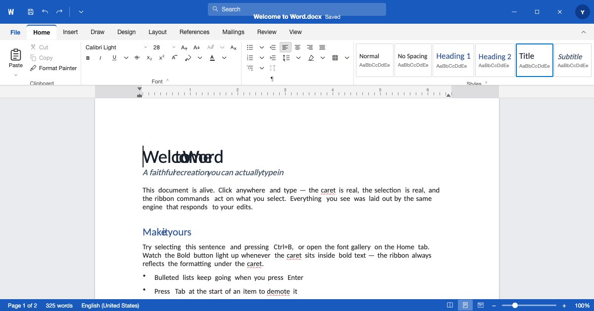 Screenshot of the Word demo